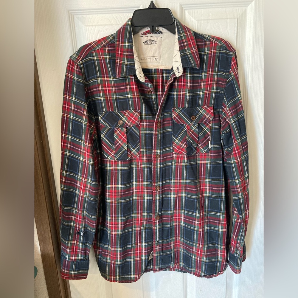 Vans Red and Blue Plaid Casual Shirt long sleeve flannel Mens medium